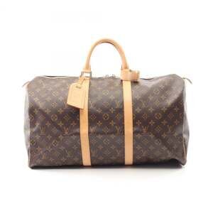 LOUIS VUITTON Authentic Brown Monogram Leather Keepall 50 Boston Bag
